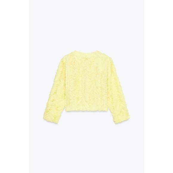 Zara Womens Blazer Jacket M Medium Yellow Textured Ruffled Cropped 3920/273 NWT - Picture 4 of 16